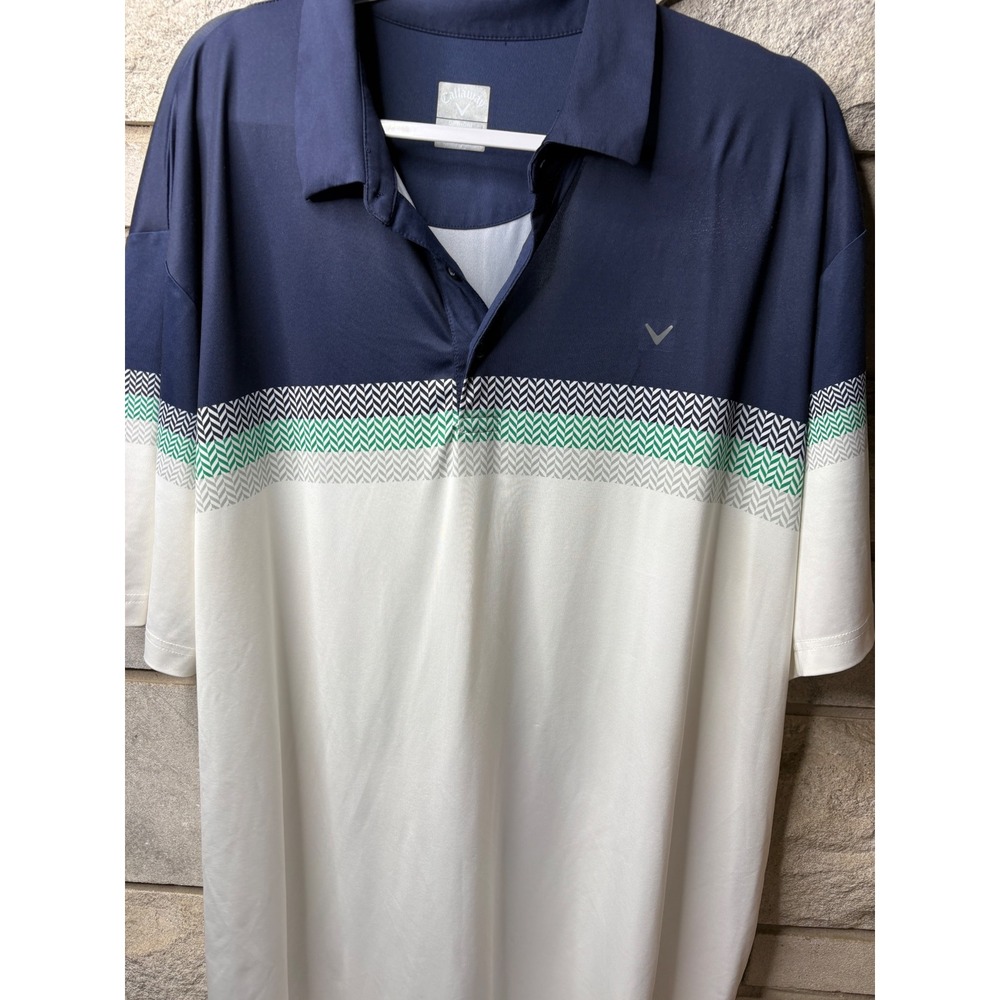 Callaway Mens XXL Opti-Dri Golf Polo Shirt Navy White Green Chevron Colorblock